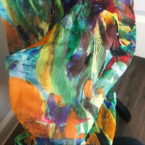 NWOT✨Colorful Semi Sheer Cut Out Plunging Ruched Maxi Sundress - Picture 6 of 6